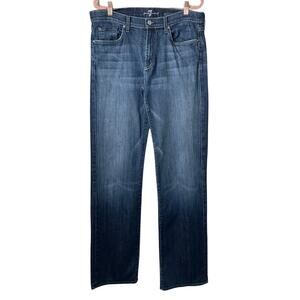 7 For All Mankind Jeans Mens 33 Blue Austyn Slim Straight Fade Distressed‎ Denim